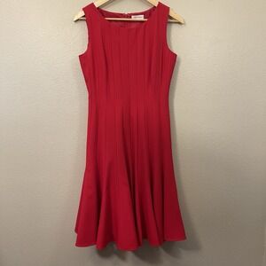 Calvin Klein Red Fit & Flare Panel Dress Structured Event Office Size 6 /S READ